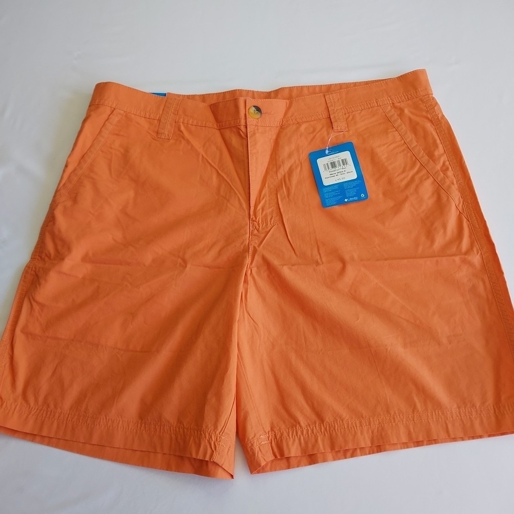 Columbia Shorts Men's 36W 8" Orange Washed Out Omni-Shade Cotton‎ Hiking UPF